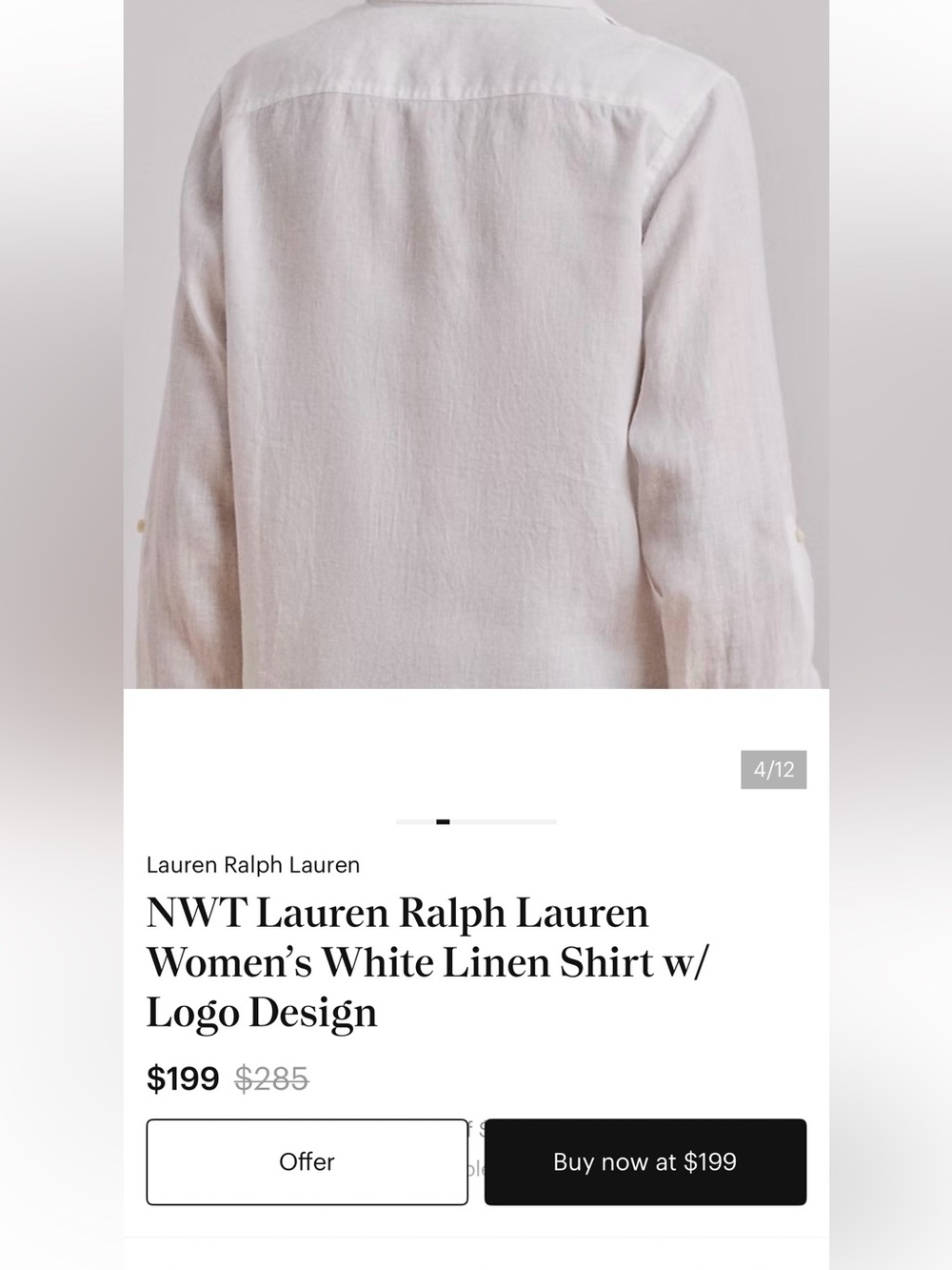 Lauren Ralph Lauren White Linen Shirt with Blue Script and Paint Accents - Picture 3 of 7